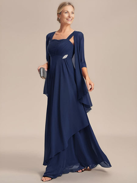 Women's Two-Piece Square Neck Chiffon A-Line Mother of the Bride Dress