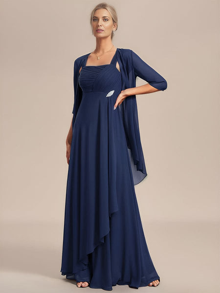 Women's Two-Piece Square Neck Chiffon A-Line Mother of the Bride Dress