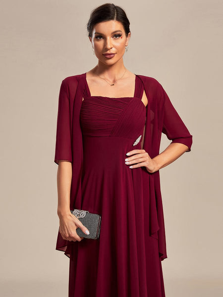 Women's Two-Piece Square Neck Chiffon A-Line Mother of the Bride Dress