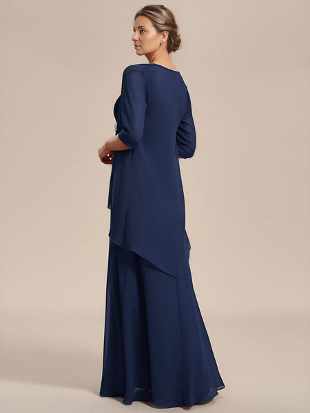 Women's Two-Piece Square Neck Chiffon A-Line Mother of the Bride Dress