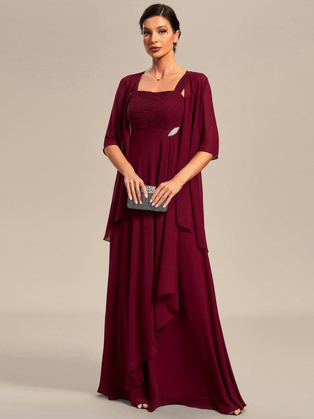 Women's Two-Piece Square Neck Chiffon A-Line Mother of the Bride Dress
