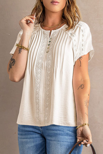 V-Neck Button Short-Sleeved T-Shirt
