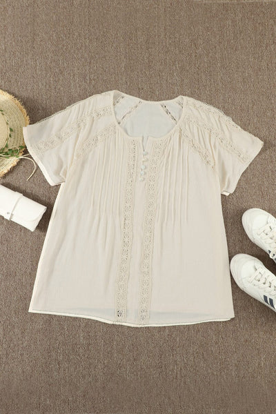 V-Neck Button Short-Sleeved T-Shirt