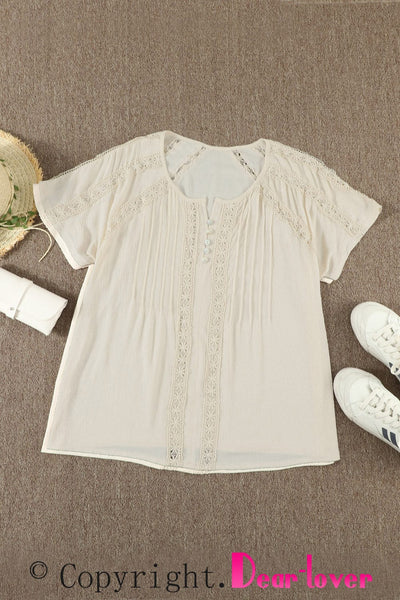 V-Neck Button Short-Sleeved T-Shirt
