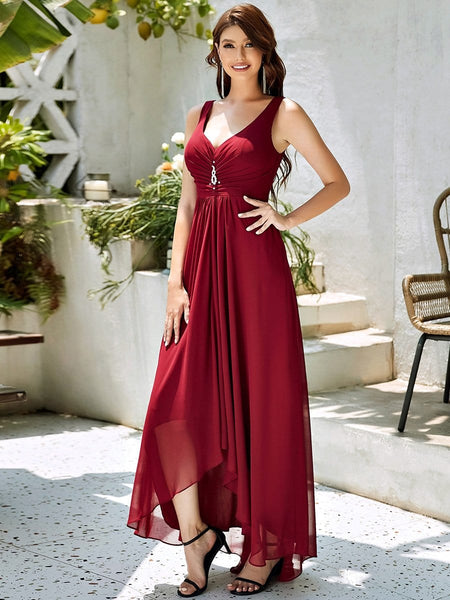 Women's V-Neck High-Low Chiffon Evening Party Dress