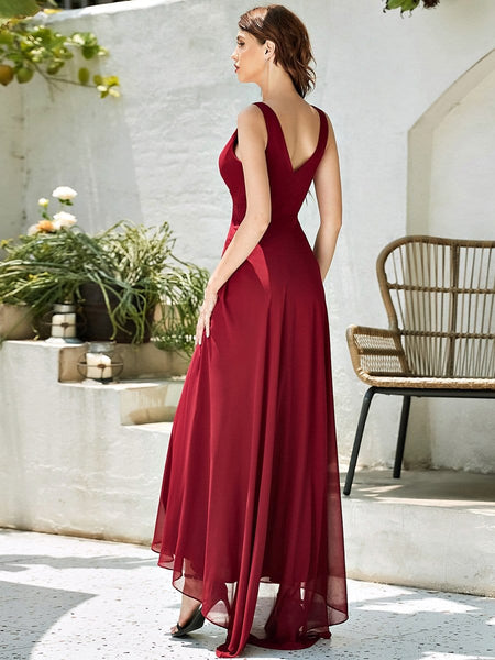 Women's V-Neck High-Low Chiffon Evening Party Dress