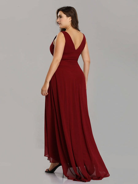 Women's V-Neck High-Low Chiffon Evening Party Dress