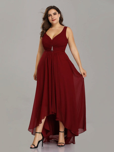 Women's V-Neck High-Low Chiffon Evening Party Dress