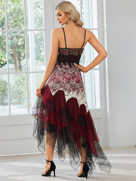 Women's Floral Lace and Layered Tulle Handkerchief Midi Dress with practical styling and dependable silhouette control.