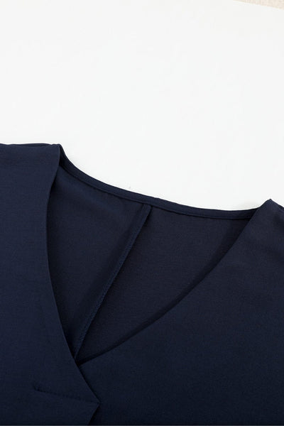 V-neck Long-sleeved Chiffon Solid Blouse - Drop Shoulder - Closed - Shirt