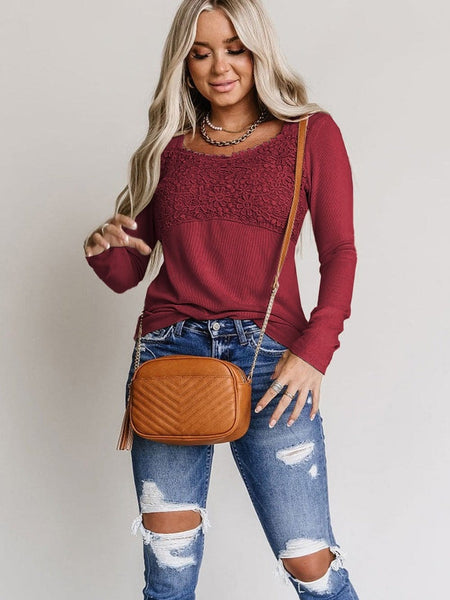 V-Neck Printed Casual Blouse with Long Sleeves