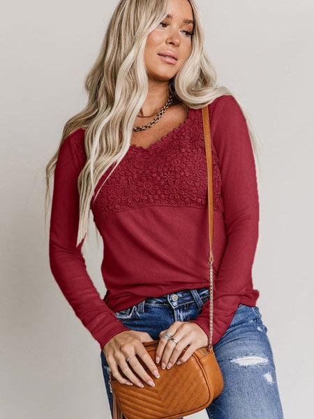 V-Neck Printed Casual Blouse with Long Sleeves