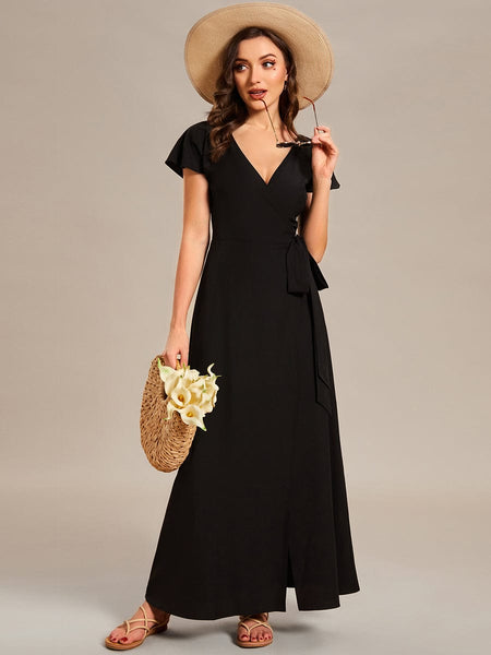 V-Neck Printed Cocktail Dress with Side Split