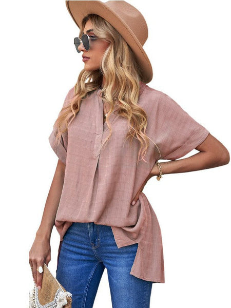 V-Neck Pullover Women'S Loose Cotton Top With Contrasting Elements