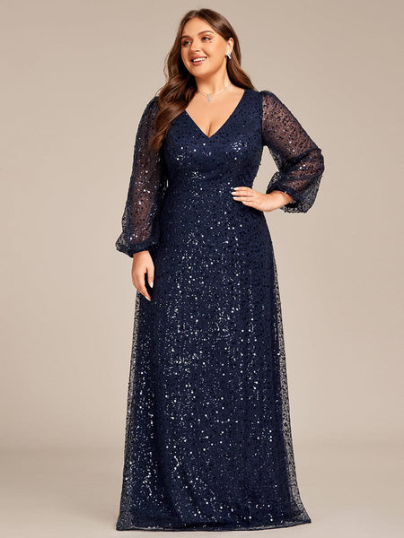 Women's Burgundy Sequin A-Line Gown with Lantern Sleeves