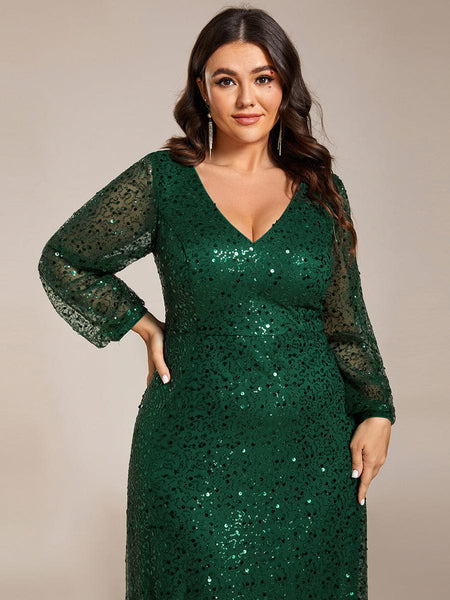 Women's Burgundy Sequin A-Line Gown with Lantern Sleeves