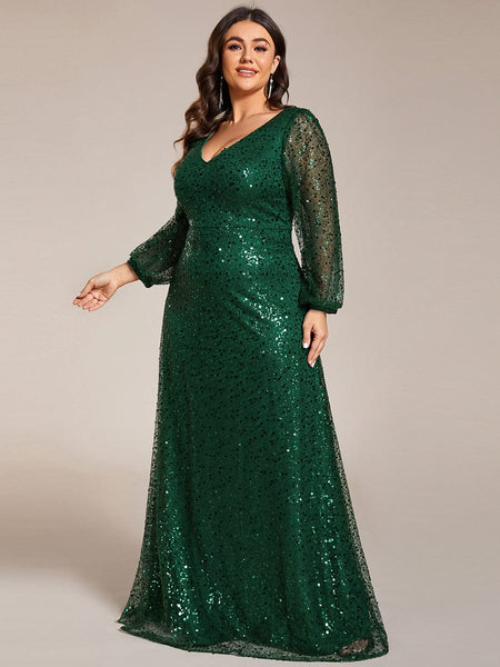 Women's Burgundy Sequin A-Line Gown with Lantern Sleeves