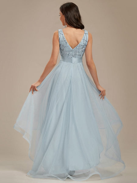 Women's Rust V-Neck Sequin Tulle High-Low Formal Gown