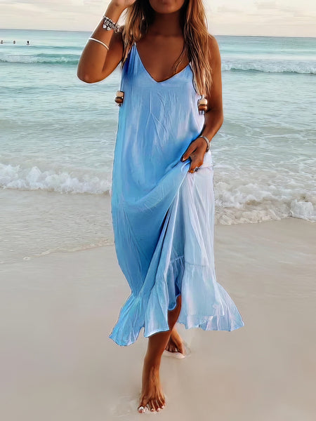 Women's V-Neck Sleeveless Beach Resort Boho Dress