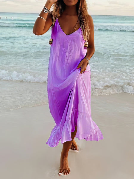 Women's V-Neck Sleeveless Beach Resort Boho Dress