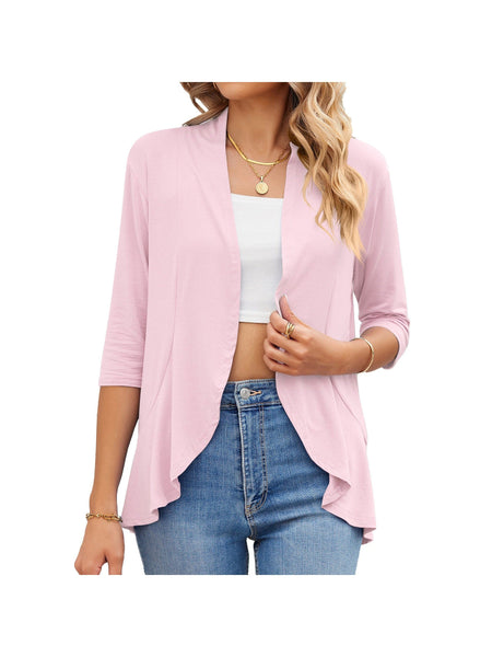 V-neck solid color cardigan coat ruffled top