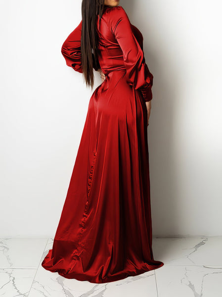 Women's V-Neck Solid Irregular Long Sleeve Dress