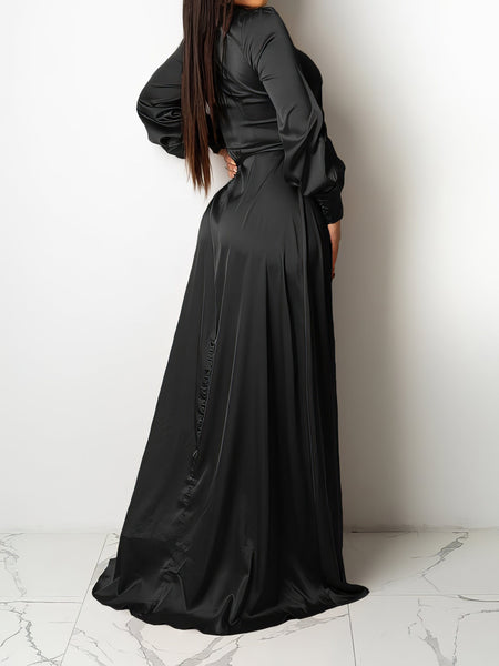Women's V-Neck Solid Irregular Long Sleeve Dress