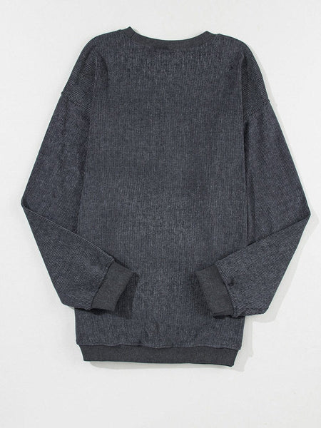 Valentine's Day Gray Sequin XOXO Corded Sweatshirt with Round Neck