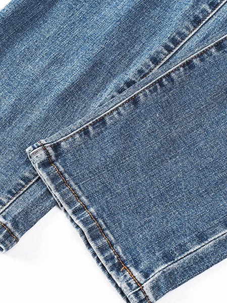 Women's Heart Print Distressed Patchwork Straight Leg Denim