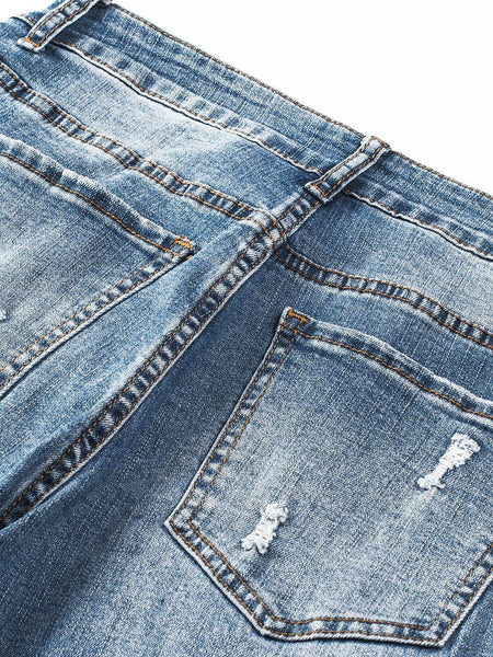 Women's Heart Print Distressed Patchwork Straight Leg Denim
