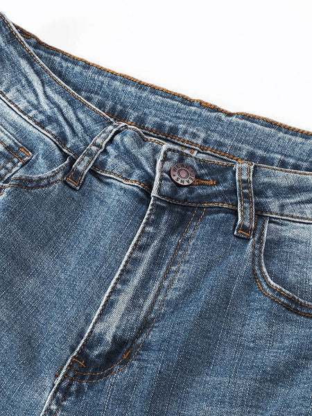 Women's Heart Print Distressed Patchwork Straight Leg Denim