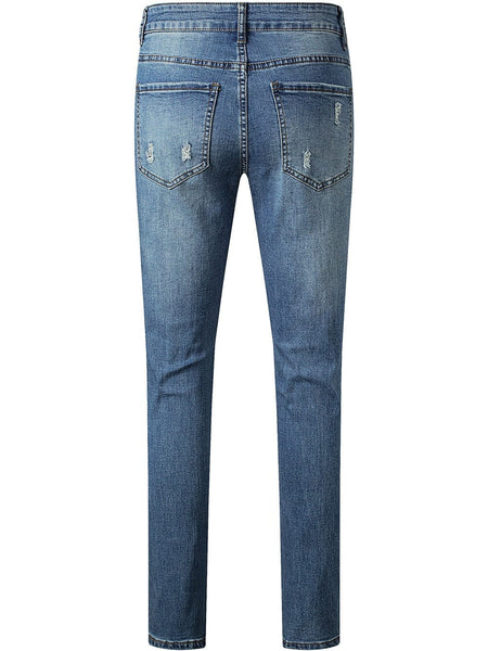 Women's Heart Print Distressed Patchwork Straight Leg Denim