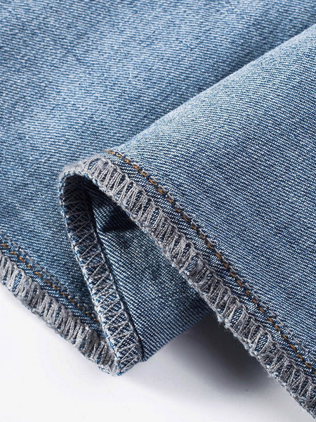 Women's Heart Print Distressed Patchwork Straight Leg Denim