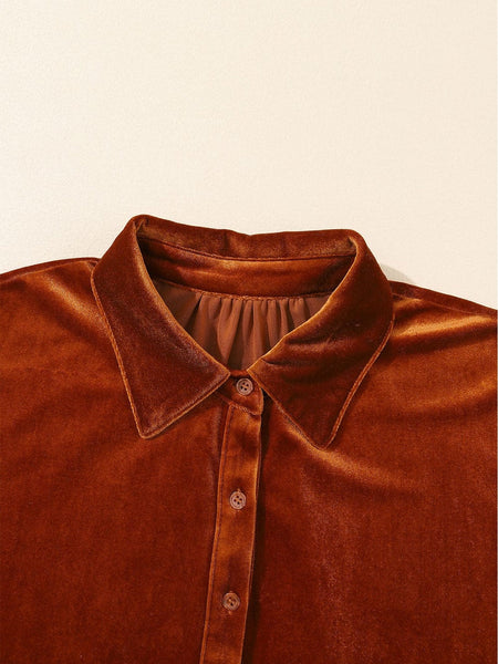 Velvet Babydoll Tunic Shirt with 3/4 Sleeves for Women