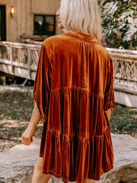 Velvet Babydoll Tunic Shirt with 3/4 Sleeves for Women