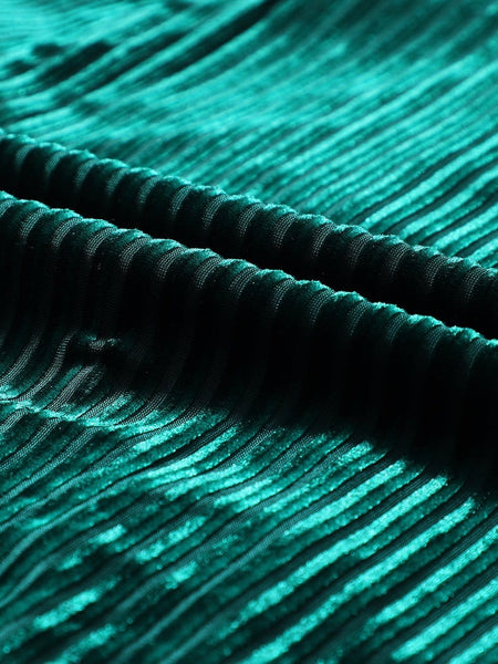 Women's Emerald Green Ribbed Velvet Square Neck Babydoll Dress