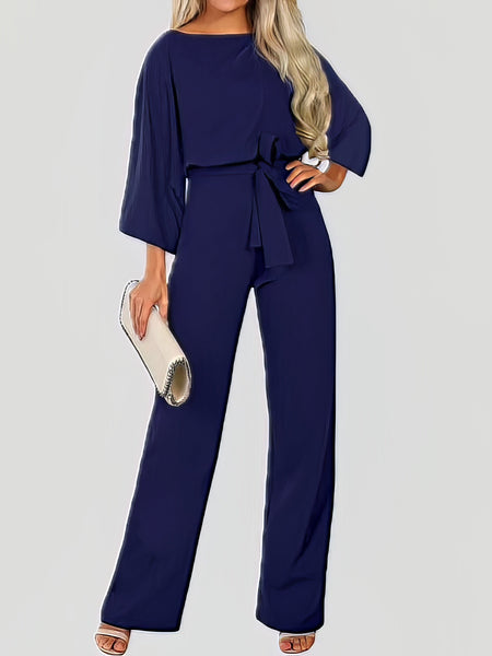 Women's Versatile Belted Casual Jumpsuit with Long Sleeves
