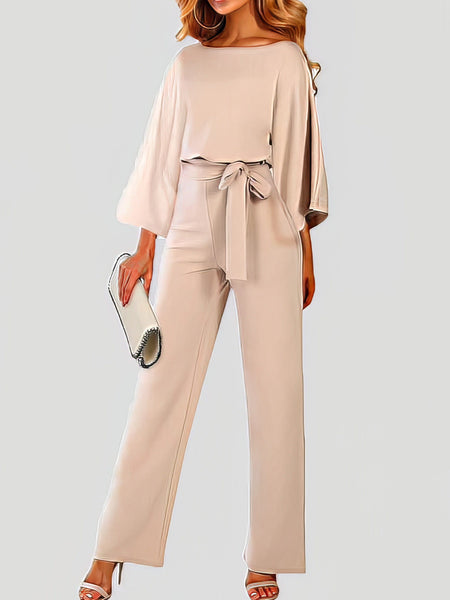 Women's Versatile Belted Casual Jumpsuit with Long Sleeves
