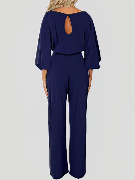 Women's Versatile Belted Casual Jumpsuit with Long Sleeves