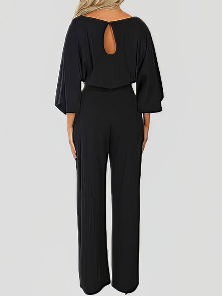 Women's Versatile Belted Casual Jumpsuit with Long Sleeves