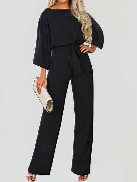 Women's Versatile Belted Casual Jumpsuit with Long Sleeves