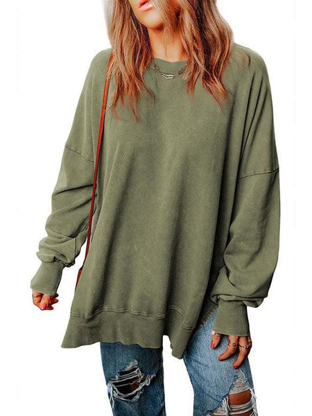 Versatile Loose Pullover Sweatshirt For Women In Solid Colors With Round Neck