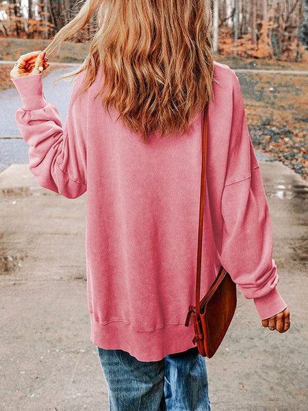 Versatile Loose Pullover Sweatshirt For Women In Solid Colors With Round Neck