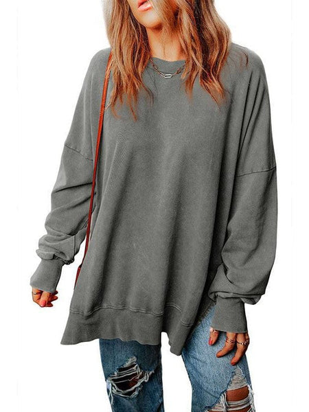 Versatile Loose Pullover Sweatshirt For Women In Solid Colors With Round Neck