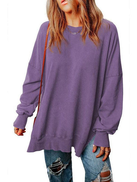 Versatile Loose Pullover Sweatshirt For Women In Solid Colors With Round Neck