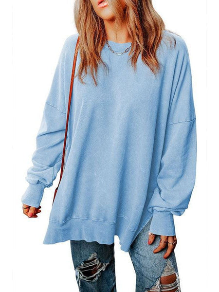 Versatile Loose Pullover Sweatshirt For Women In Solid Colors With Round Neck
