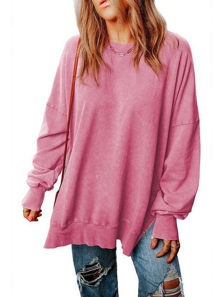 Versatile Loose Pullover Sweatshirt For Women In Solid Colors With Round Neck