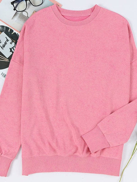 Versatile Loose Pullover Sweatshirt For Women In Solid Colors With Round Neck