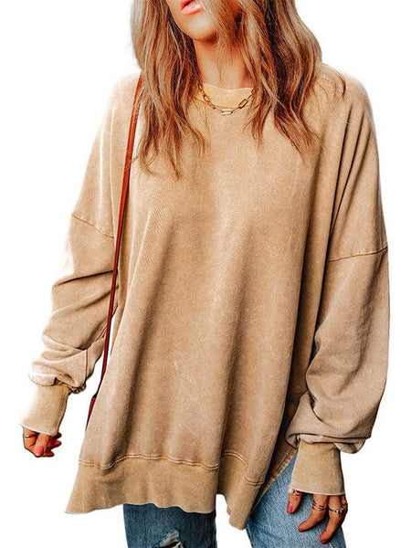 Versatile Loose Pullover Sweatshirt For Women In Solid Colors With Round Neck