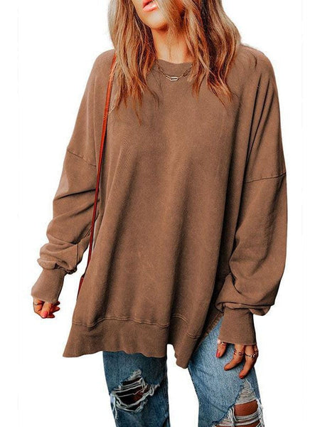 Versatile Loose Pullover Sweatshirt For Women In Solid Colors With Round Neck
